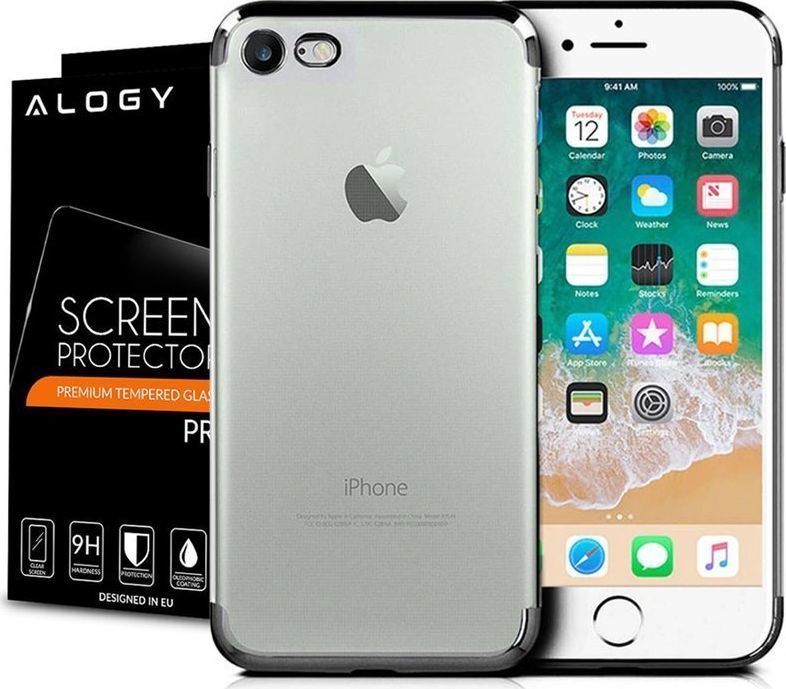 Alogy Etui Alogy luxury Apple iPhone 7/8/SE 2020 błyszczące czarne + Szkło uniwersalny 1
