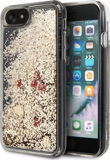 Guess Guess GUHCI8GLHREGO iPhone 7/8/SE 2020 gold/złoty hard case Liquid Glitter Hearts 1
