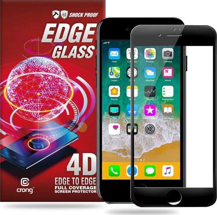 Crong Crong Edge Glass 4D Full Glue - Szkło hartowane na cały ekran iPhone 8 / 7 (czarna ramka) uniwersalny 1