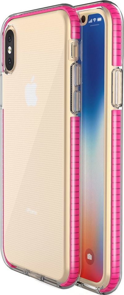 Hurtel Spring Case pokrowiec żelowe etui z kolorową ramką do iPhone XS / iPhone X ciemnoróżowy 1