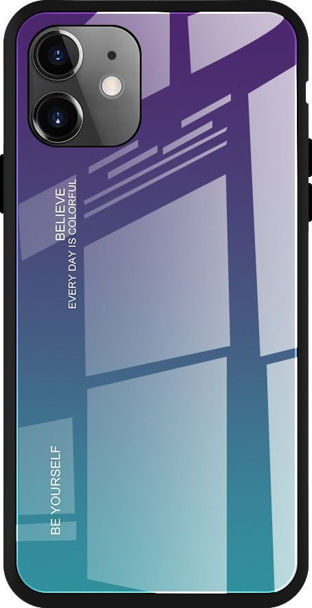 Hurtel Gradient Glass etui pokrowiec nakładka ze szkła hartowanego iPhone 11 zielono-fioletowy 1