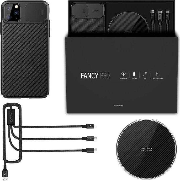 Nillkin Nillkin Fancy Pro Gift Set zestaw etui na iPhone 11 Pro Max, bezprzewodowa ładowarka Qi 10 W, kabel 3w1 USB - Lightning / USB Typ C / micro USB 3 A 1, 1