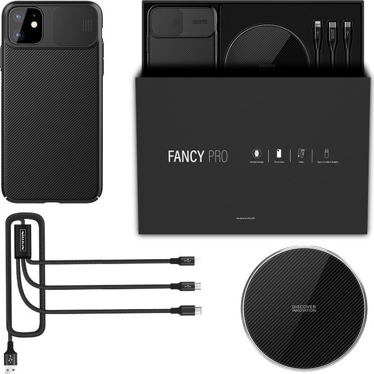 Nillkin Nillkin Nillkin Fancy Pro Gift Set zestaw etui na iPhone 11 Pro, bezprzewodowa ładowarka Qi 10 W, kabel 3w1 USB - Lightning / USB Typ C / micro USB 3 1