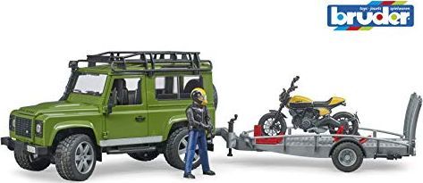 Bruder Land Rover Defender z przyczepą z motocyklem Ducati i figurką motocyklisty  (02589) 1