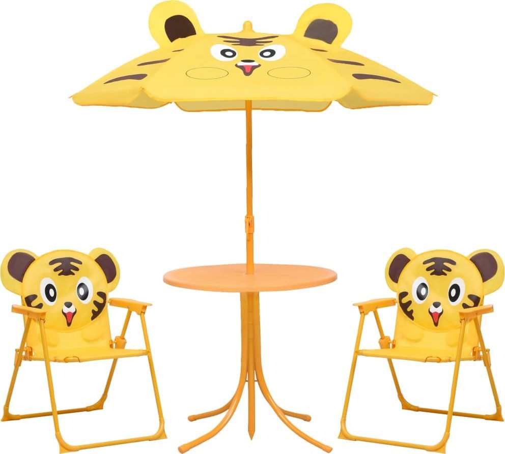  vidaXL 3 częściowy dziecięcy zestaw mebli do ogrodu, z parasolem, żółty (48100) 1