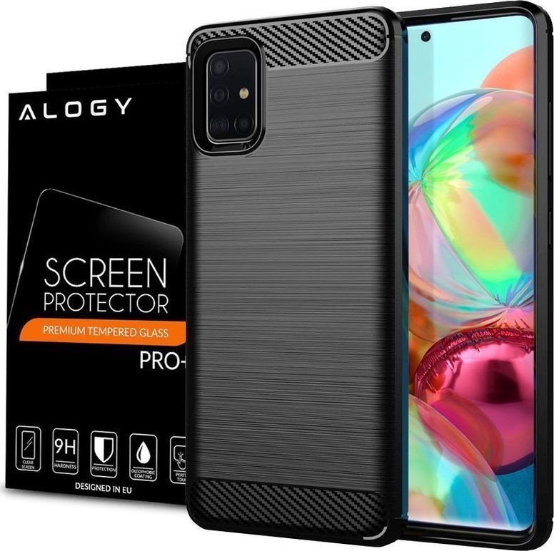 Alogy Etui Alogy Rugged Armor do Samsung Galaxy A71 czarne + Szkło Alogy uniwersalny 1