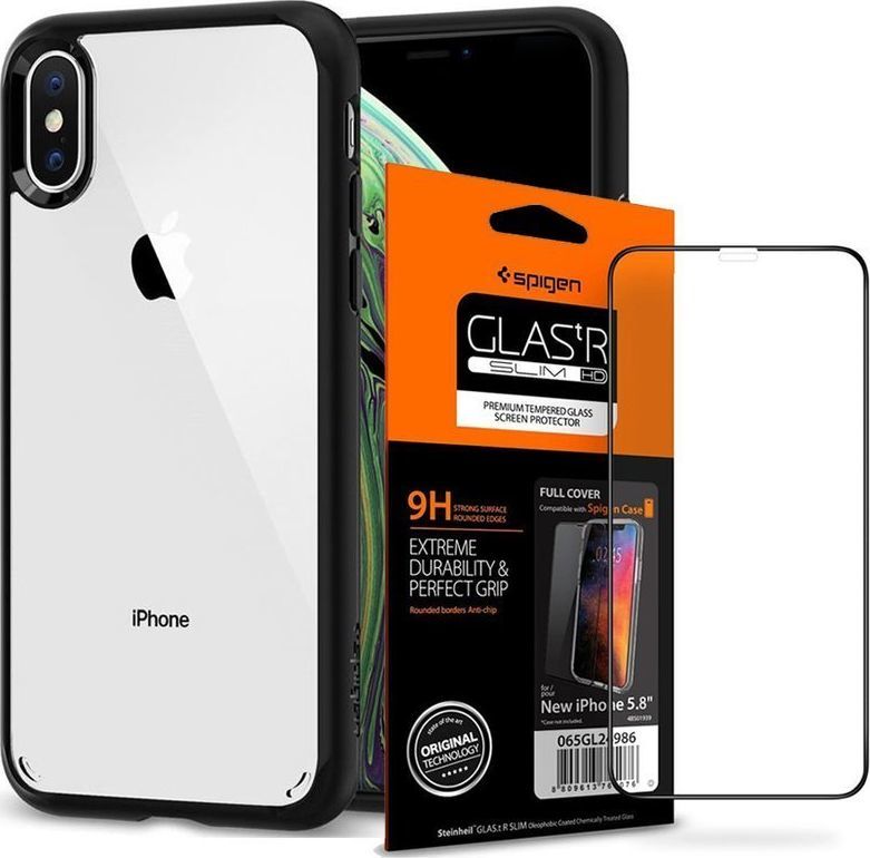 Spigen Etui Spigen Ultra hybrid Apple iPhone X / Xs Matte Black + Szkło Spigen uniwersalny 1