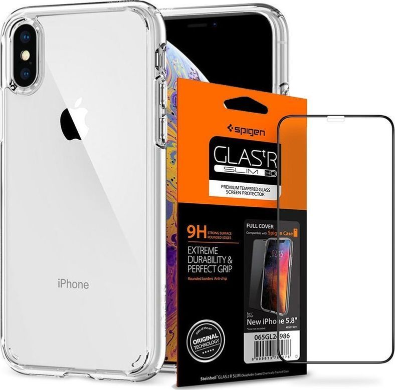 Spigen Etui Spigen Ultra hybrid Apple iPhone X / Xs Crystal Clear + Szkło Spigen uniwersalny 1