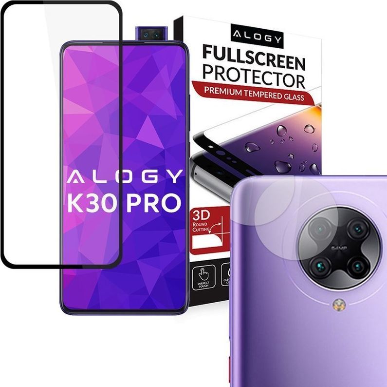 Alogy Szkło Alogy Full Glue do Xiaomi Redmi K30 Pro Czarne + 2x Szkło na obiektyw uniwersalny 1