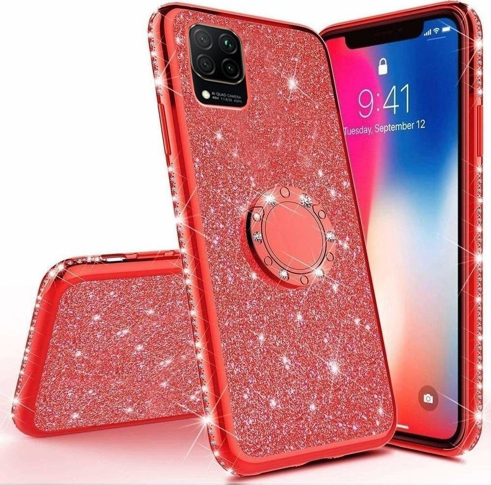 Etui HUAWEI P40 LITE Diamond Ring Brokat czerwone 1