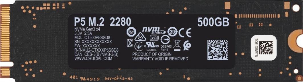 【Crucial】CT500P5SSD8JP【500GB】 Crucial P5 500 GB M.2 2280 PCI-E x4 Gen3 NVMe (CT500P5SSD8