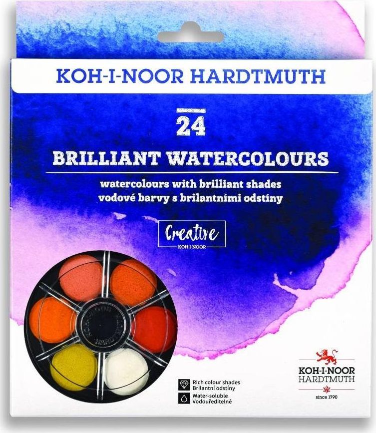 Koh I Noor Farby akwarelowe Brilliant 24 kolory okrągłe 1
