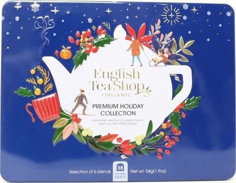  English Tea Sho Zestaw herbatek Premium Holiday Collection w ozdobnej niebieskiej puszce BIO 1