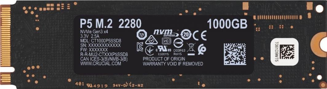 Crucial P5 1TB M.2 2280 PCI-E x4 Gen3 NVMe (CT1000P5SSD8