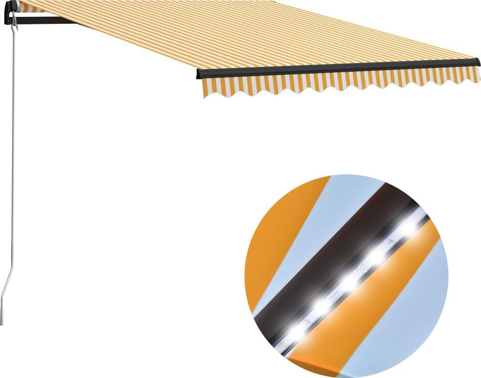 vidaXL Ręcznie zwijana markiza z LED, 300 x 250 cm, żółto-biała 1