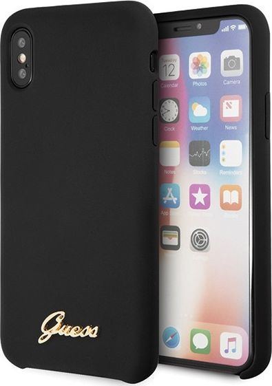 Guess Guess GUHCPXLSLMGBK iPhone X/Xs black/czarny hard case Silicone Vintage Gold Logo uniwersalny 1