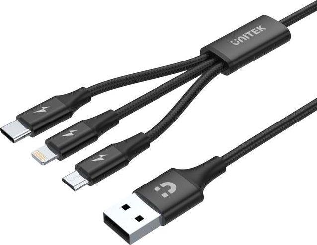 Kabel USB Unitek USB-A - USB-C, microUSB, Lightning 1.2 m Czarny (C14049BK) 1