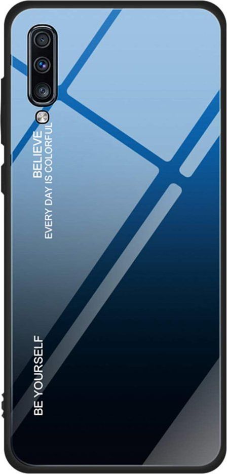 Hurtel Gradient Glass etui pokrowiec nakładka ze szkła hartowanego Samsung Galaxy A70 czarno-niebieski uniwersalny 1