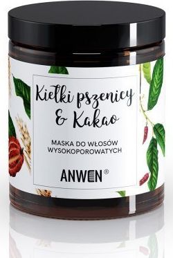 Anwen Maska do włosów wysokoporowatych Kiełki pszenicy i Kakao w szklanym słoiku - 180 ml (ANW-379) 1