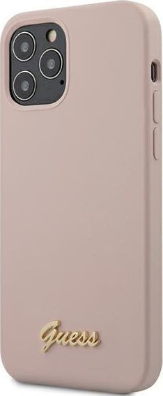 Guess Guess GUHCP12MLSLMGLP iPhone 12/12 Pro 6,1" jasnoróżowy/light pink hardcase Silicone Script Gold Logo 1