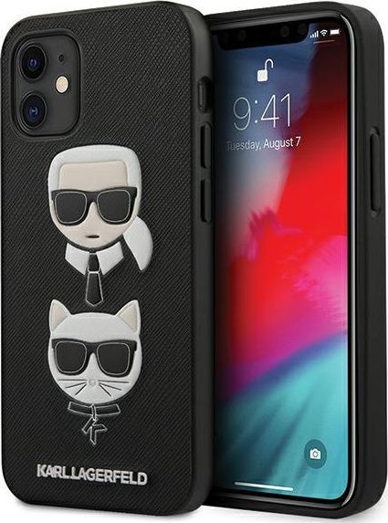 Karl Lagerfeld Karl Lagerfeld KLHCP12SSAKICKCBK iPhone 12 mini 5,4" czarny/black hardcase Saffiano Ikonik Karl&Choupette Head 1