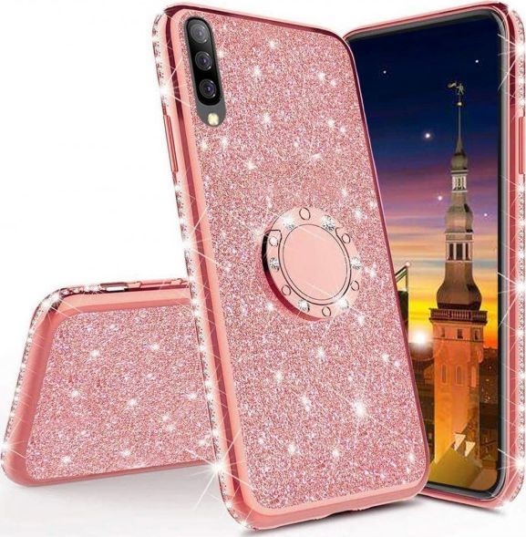 Etui HUAWEI P40 LITE E Diamond Ring Brokat różowe 1