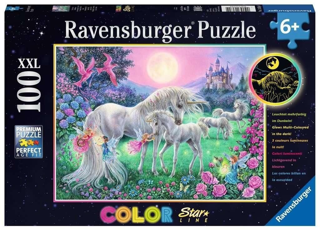 Ravensburger Puzzle świecące XXL Jednorożce w blasku księżyca 100 elementów 1