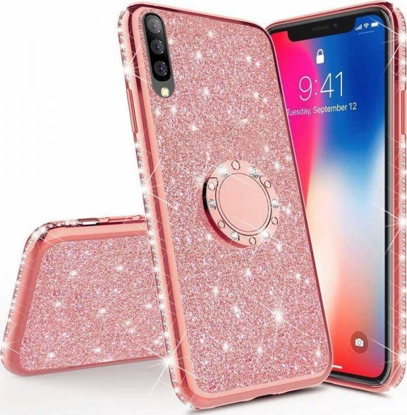 Etui HUAWEI Y6P Diamond Ring Brokat różowy 1