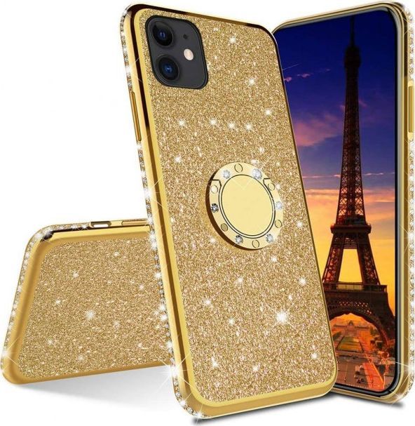 Etui IPHONE 12 Diamond Ring Brokat złoty 1
