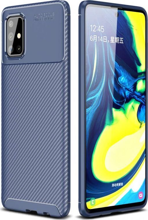 Etui SAMSUNG GALAXY A71 Pancerne Shockproof Carbon Fiber niebieskie 1
