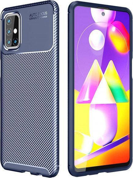 Etui SAMSUNG GALAXY M31S Pancerne Shockproof Carbon Fiber niebieskie 1