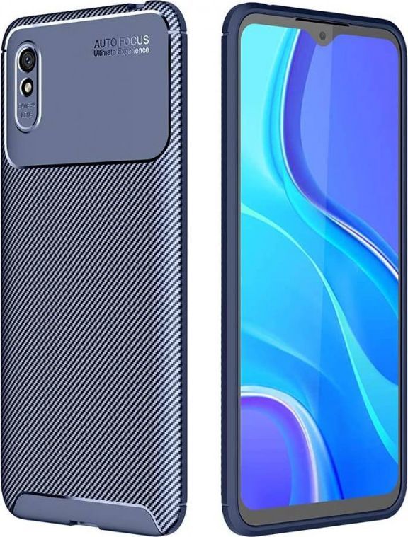 Etui XIAOMI REDMI 9A Pancerne Shockproof Carbon Fiber niebieskie 1