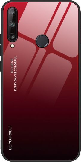 Hurtel Gradient Glass etui pokrowiec nakładka ze szkła hartowanego Huawei P40 Lite E czarno-czerwony 1