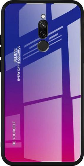 Hurtel Gradient Glass etui pokrowiec nakładka ze szkła hartowanego Xiaomi Redmi 8 różowo-fioletowy 1
