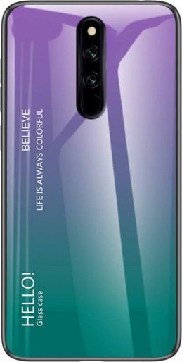 Hurtel Gradient Glass etui pokrowiec nakładka ze szkła hartowanego Xiaomi Redmi 8 zielono-fioletowy 1