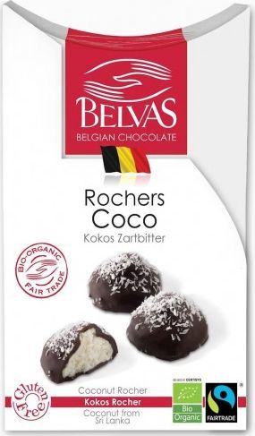 Belvas Belgijskie czekoladki z nadzieniem kokosowym bezglutenowe FAIR TRADE BIO 100 g - BELVAS 1