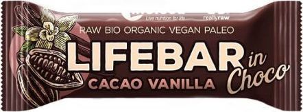 LIFEFOOD BATON Z KAKAO I WANILIĄ W POLEWIE CZEKOLADOWEJ RAW BEZGLUTENOWY BIO 40 g - LIFEFOOD 1