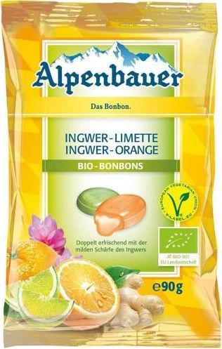 Alpenbauer Cukierki z nadzieniem o smaku imbirowo-limonkowym i imbirowo-pomarańczowym vegan BIO 90g 1