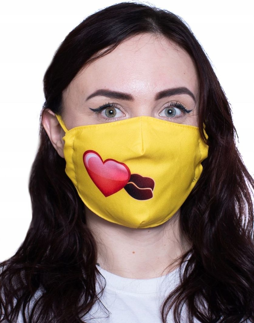 Emoji Maska Maseczka Emoji Serce PocaŁunek Bawełna 3d / 2 Warstwy / Wielorazowa 1