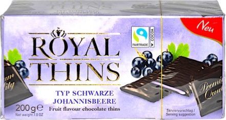 Delitzscher Schokoladenfabrik Czekoladki o smaku czarnej porzeczki 200g (Royal Thins) 1