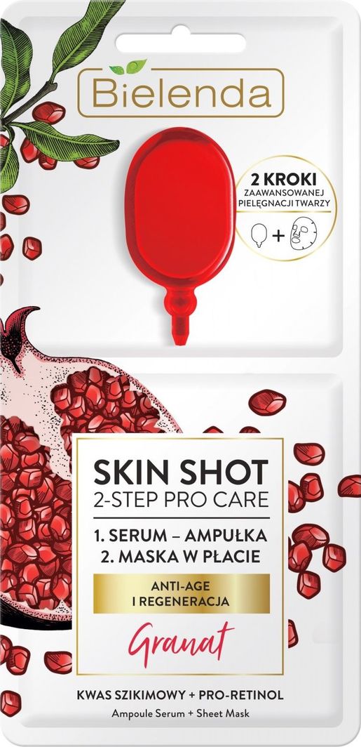 Bielenda Bielenda Skin Shot 2-Step Pro Care Maska w płacie + ampułka-serum Granat 1szt 1