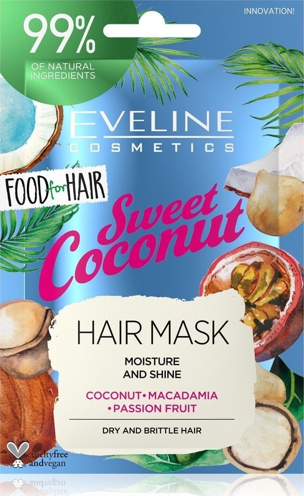  Eveline Eveline Food for Hair Sweet Coconut Maska do włosów normalnych i cienkich - nawilżenie i połysk 20ml 1
