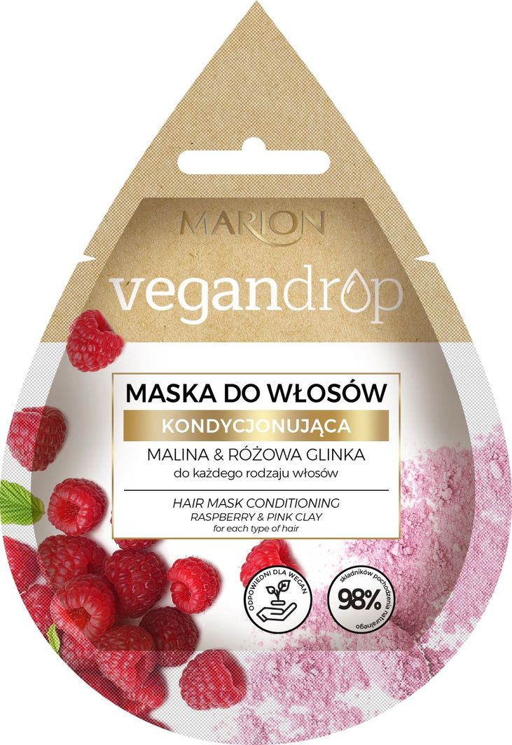Marion Marion Vegan Drop Maska do włosów kondycjonująca Malina& Różowa Glinka 20ml 1