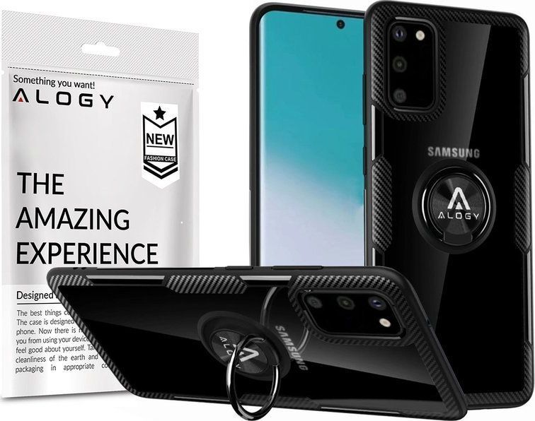 Alogy Etui Alogy Ring Holder Clear Armor do Samsung Galaxy S20 czarne + Szkło Alogy Full uniwersalny 1