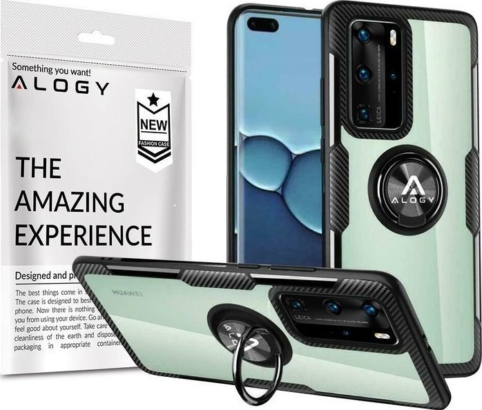 Alogy Etui Alogy Ring Holder Clear Armor do Huawei P40 Pro czarne + Szkło Alogy Full uniwersalny 1