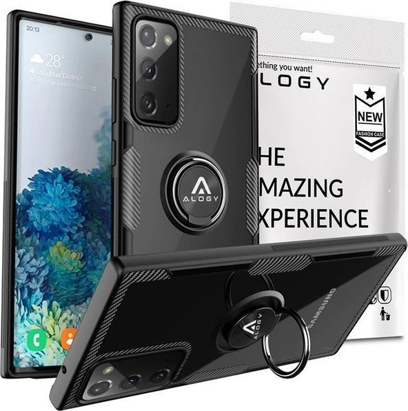 Alogy Etui Alogy Ring Holder Clear Armor do Samsung Galaxy Note 20 czarne + Szkło 3mk uniwersalny 1