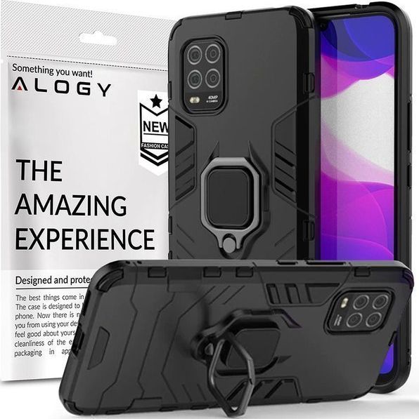 Alogy Etui Alogy Stand Ring Armor do Xiaomi Mi 10 Lite czarne + Szkło Alogy uniwersalny 1
