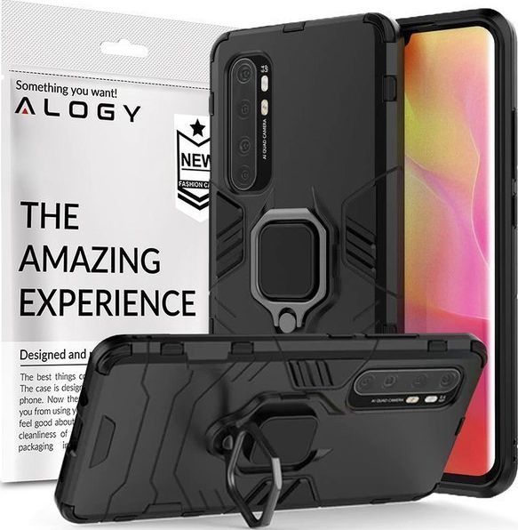 Alogy Etui Alogy Stand Ring Armor do Xiaomi Mi Note 10 Lite czarne + Folia 3mk ARC uniwersalny 1