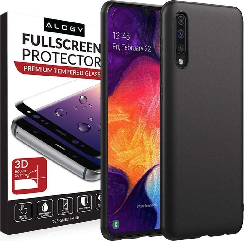 Alogy Etui silikonowe Alogy slim case do Samsung Galaxy A30S/A50/A50S czarne + Szkło Alogy Full uniwersalny 1