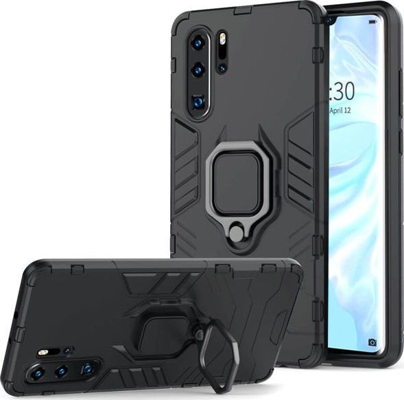 Alogy Etui Alogy Stand Ring Armor do Huawei P30 Pro czarne + Szkło Alogy cały ekran uniwersalny 1